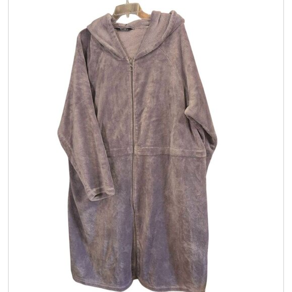 VOGLO Robe Purple Fuzzy Hooded Long Sleeve full zip up with Pockets Plush Soft - Picture 1 of 6